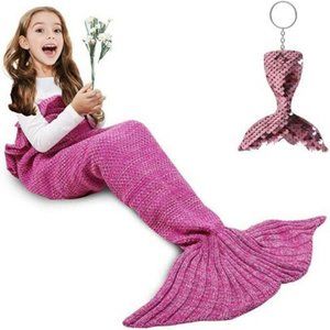 AmyHomie Mermaid Tail Blanket, Soft Crochet Sleeping Blanket for Kids